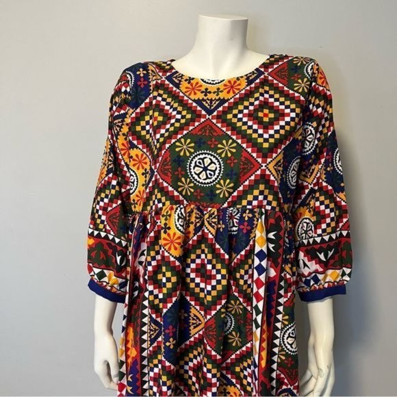 Hand Crafted Quilted Patchwork Printed Dress Bold Bright color One size - Picture 5 of 14